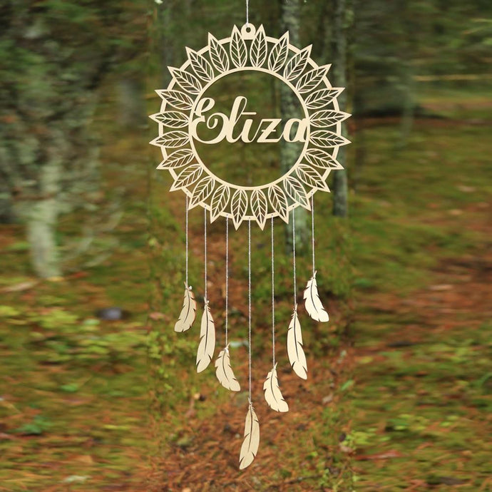 Wooden Carving Wall or Ceiling Hanging Dreamcatcher | With Personalised Name - LightHome Products